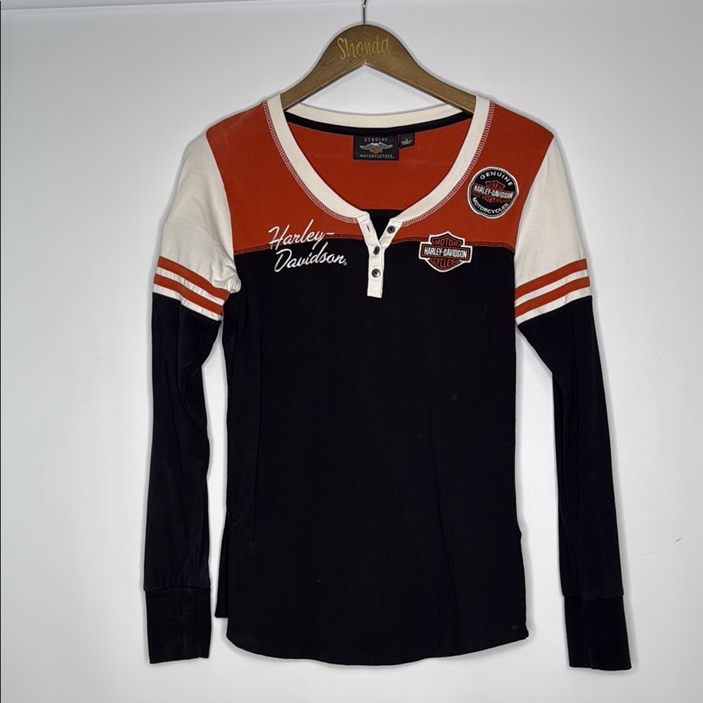 Harley-Davidson Black, Orange, and White Long Sleeve Shirt